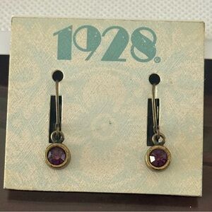 1928 Gold Tone Drop Earrings – Purple Crystal Accent – NWT